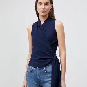 NWT Lafayette148 Crepe Wrap Top Navy Blue